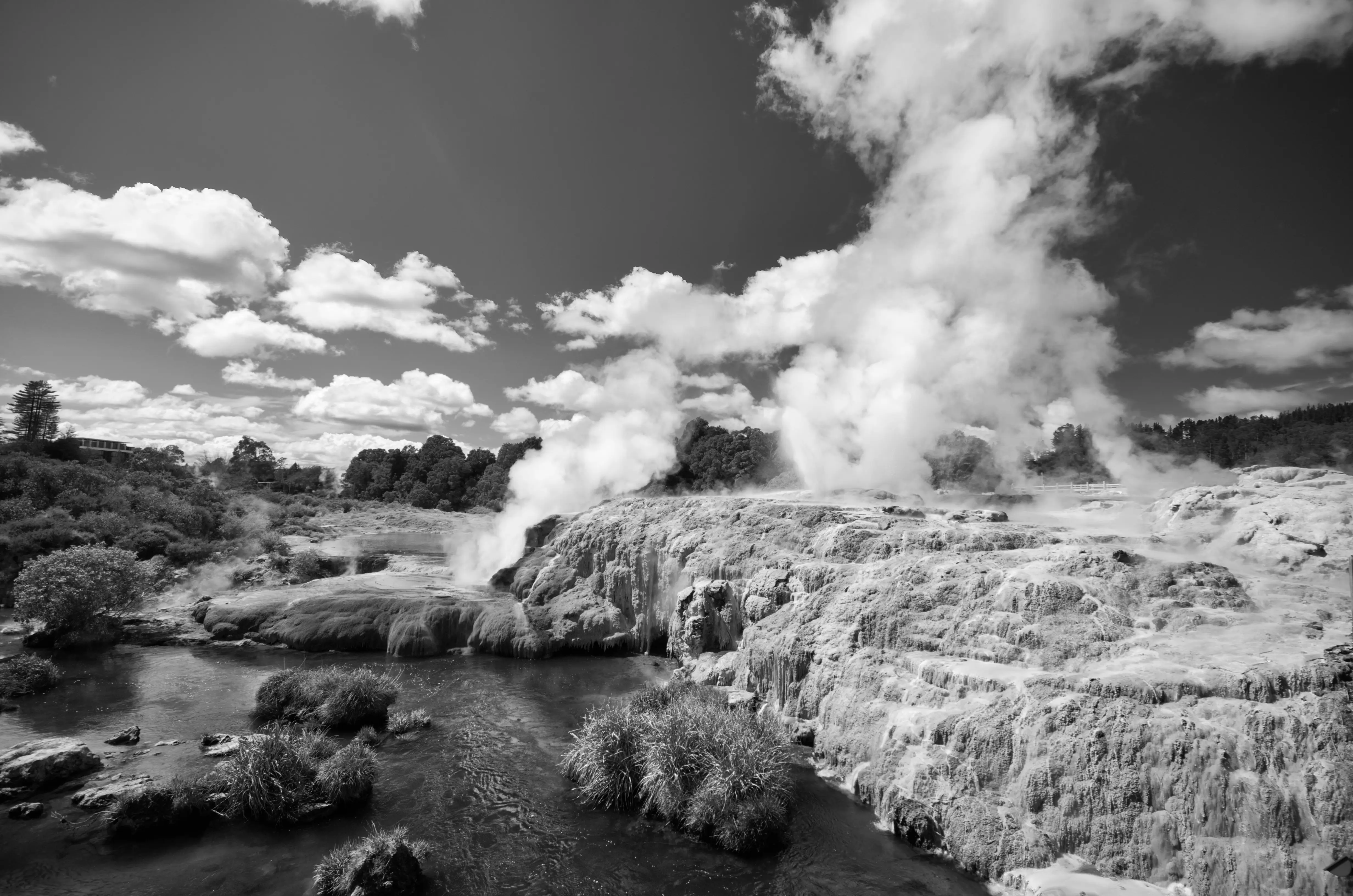 Private jet charter to Rotorua, New Zealand above the region’s famous geothermal geysers and volcanic landscape