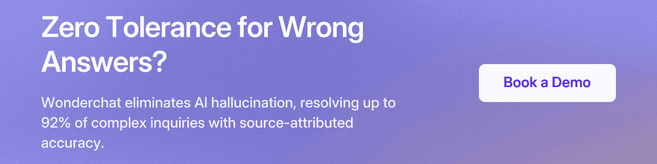 Book a demo with Wonderchat to get source-attributed AI answers and eliminate hallucinations.
