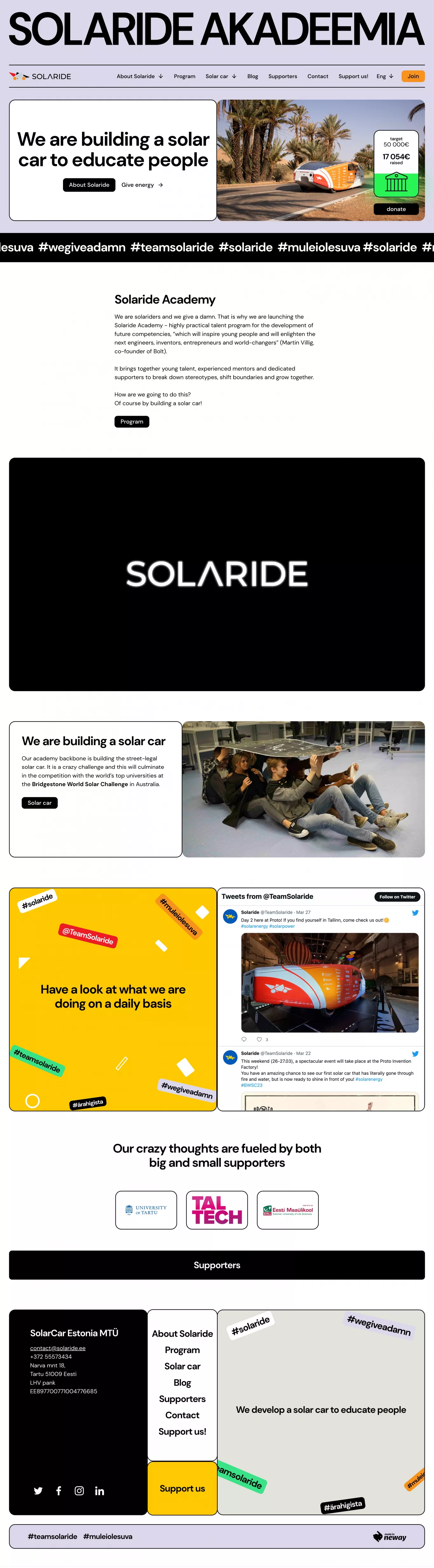 Solaride landing page screenshot showcasing Design and Tech design