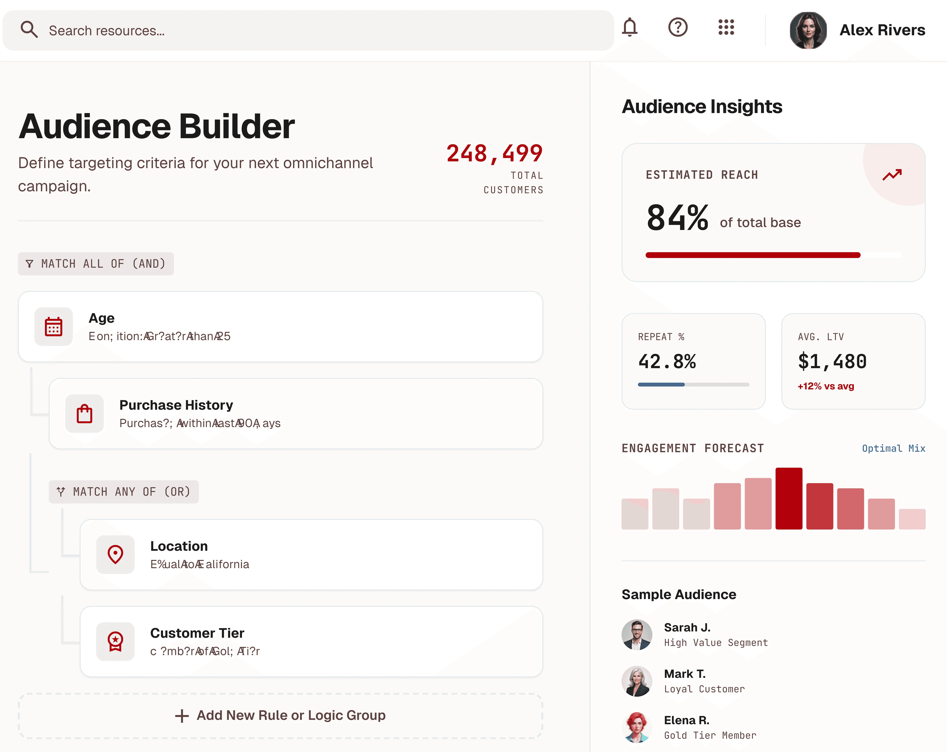Audience Builder screen mockup