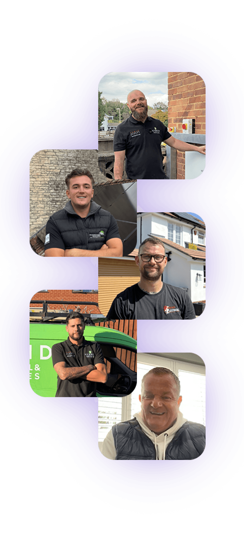 Five of our partnered solar installers smiling in front of their recent projects