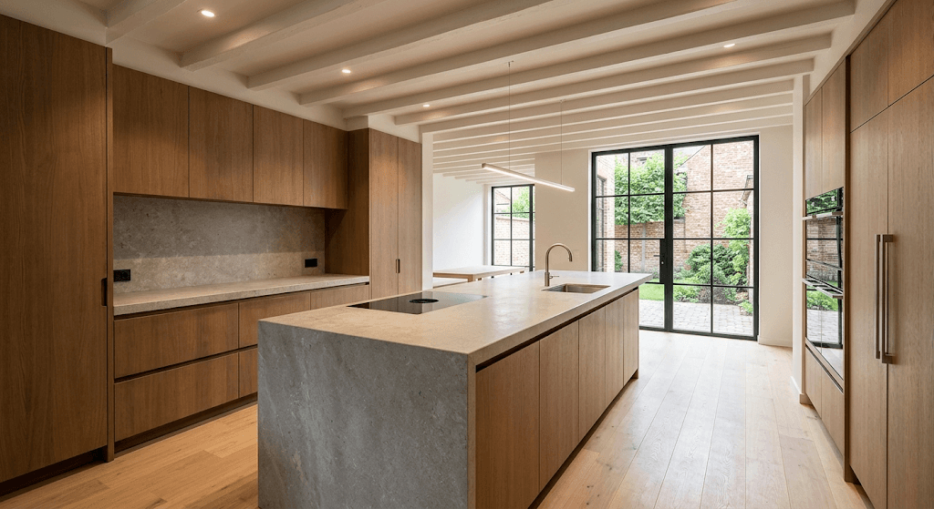 Cuisine entièrement rénovée dans une habitation résidentielle.