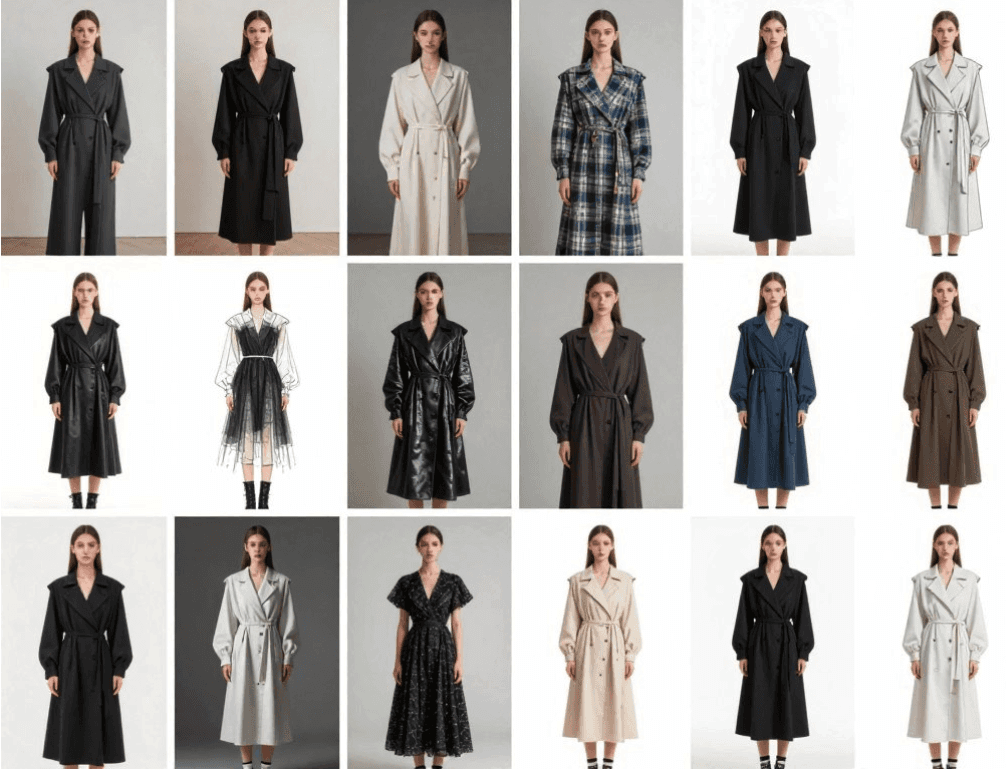 Behind the scenes of AI creative process showing multiple iterations and refinements for fashion campaign