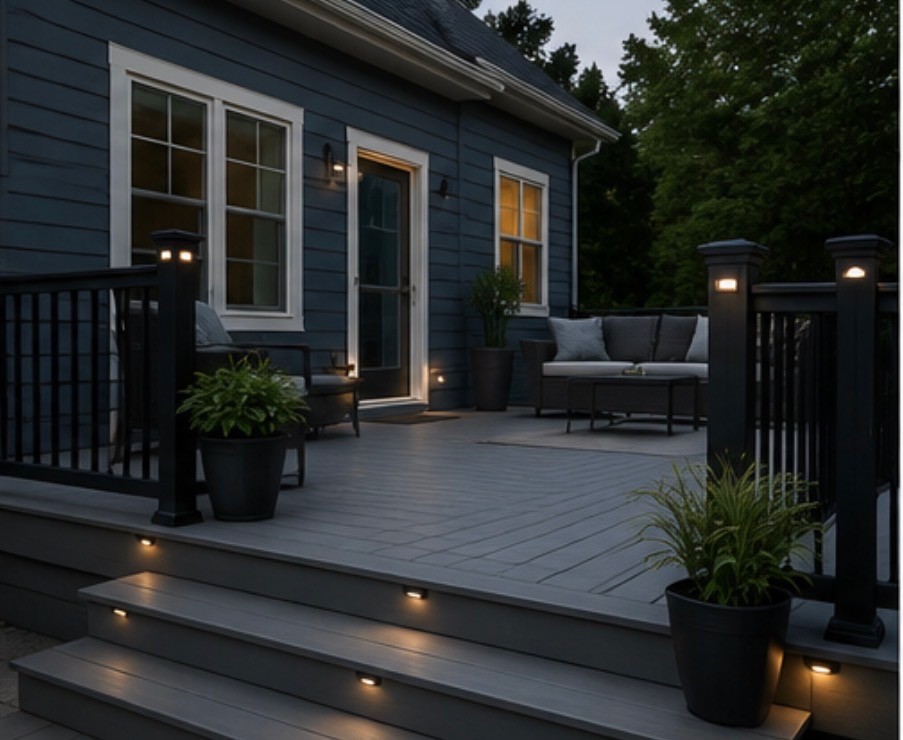 Finished deck with outdoor dining area