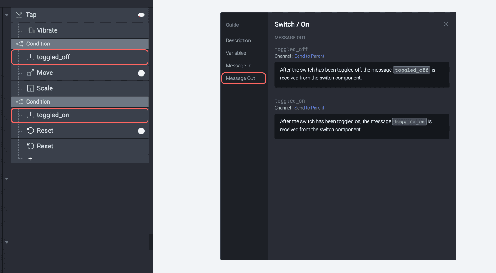 {'_type': 'localeString', 'en': 'component guide message out'}