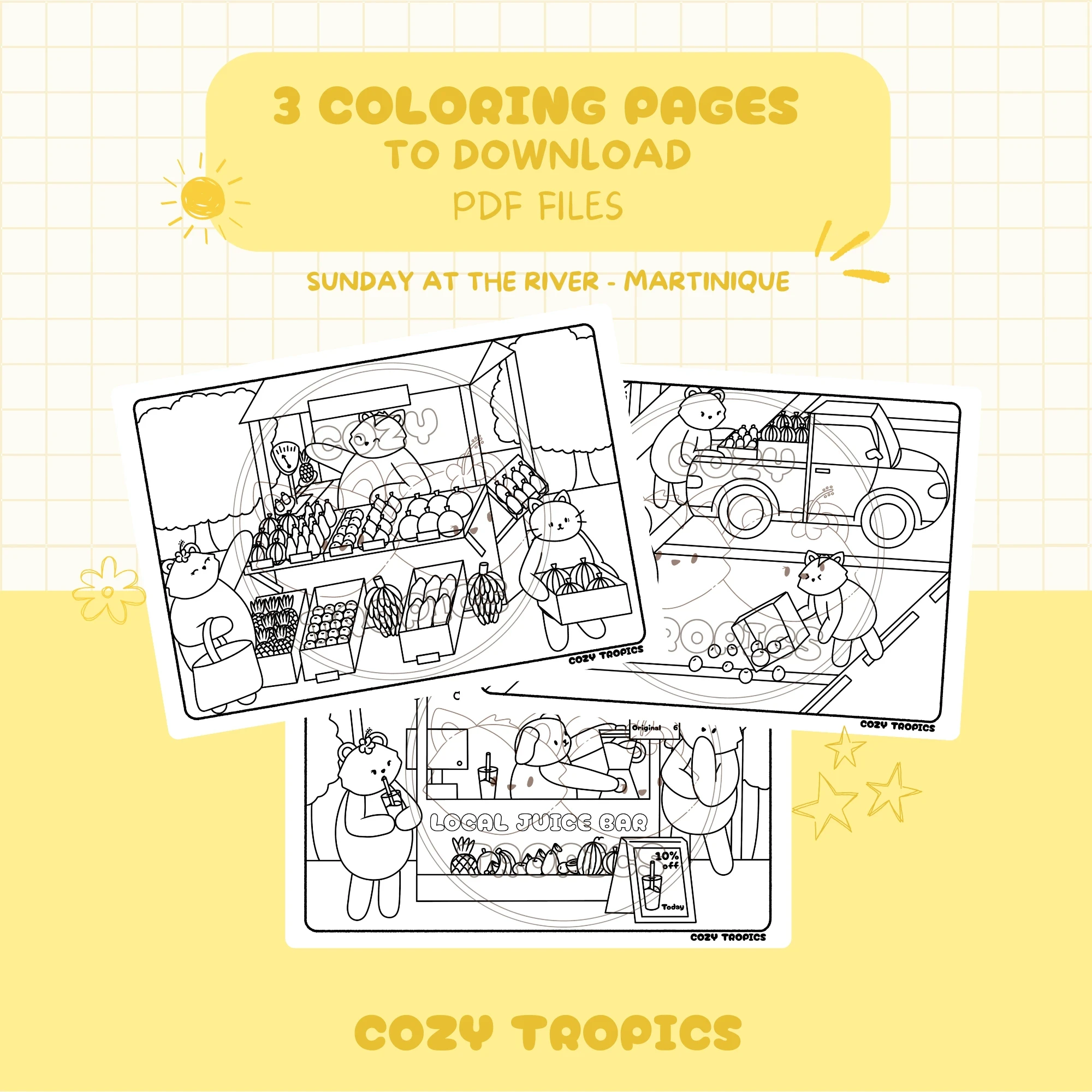Caribbean Market Scene Coloring pages cover