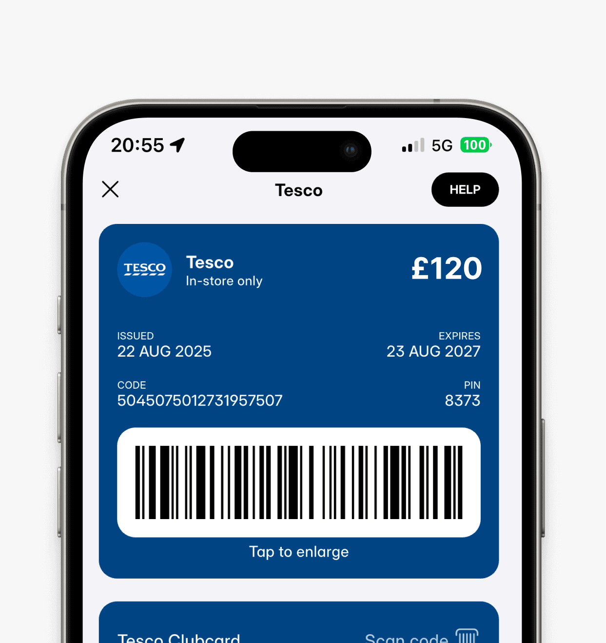 A Tesco gift card within the Cheddar app