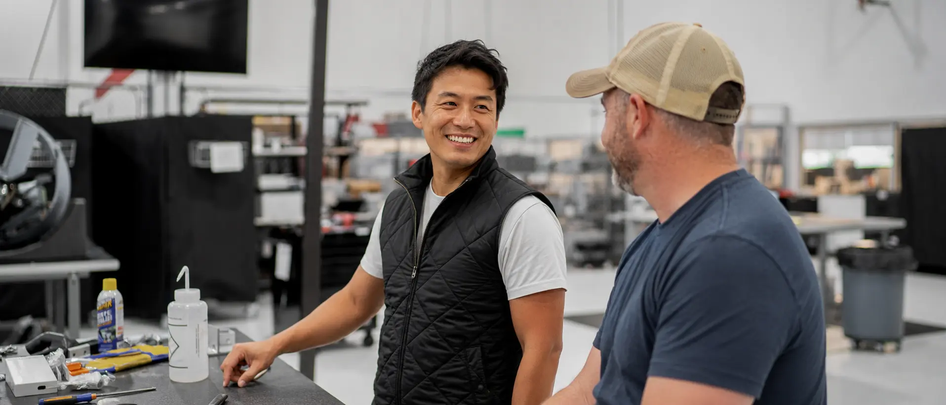 Semantic team members talking on a factory floor