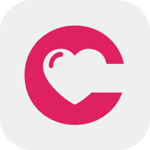 A minimalistic logo with a light background and a bold pink letter "C" in the center. The "C" has a heart shape integrated into its design, with a small reflection on the heart, giving it a soft, glossy appearance. The design is clean and modern, likely representing health, wellness, or care-related branding. The vibrant pink color contrasts well against the light background, making the logo visually striking.