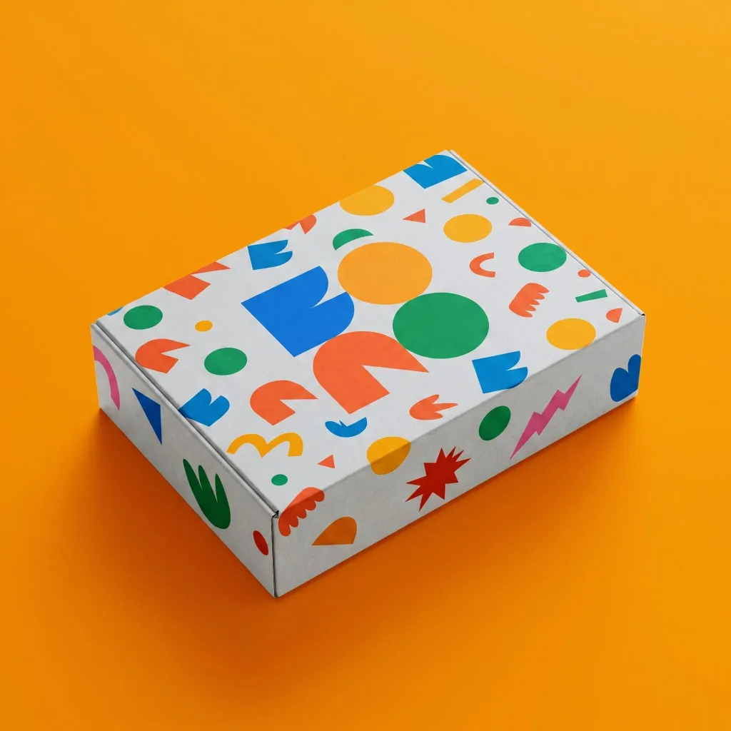 Modern branding design on a box with abstract art. By a branding expert.