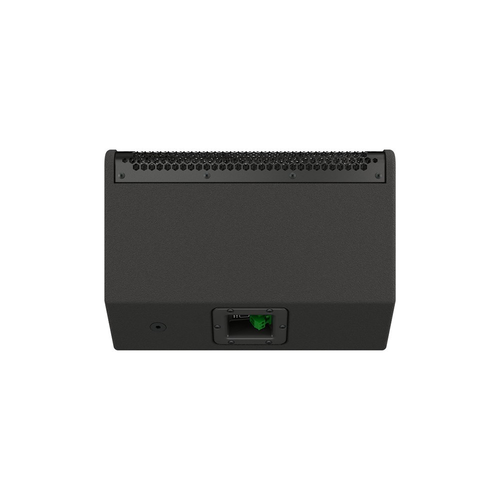 Black speaker with mesh grille and input jack