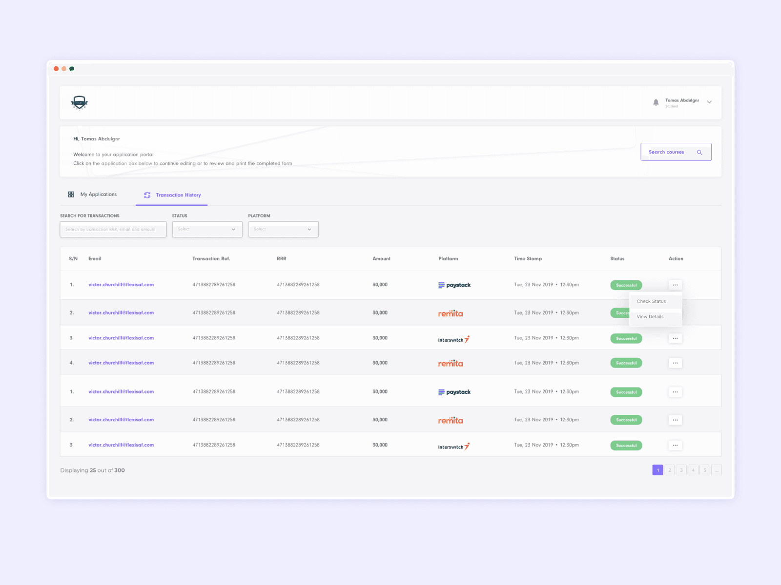 Applicant Dashboard