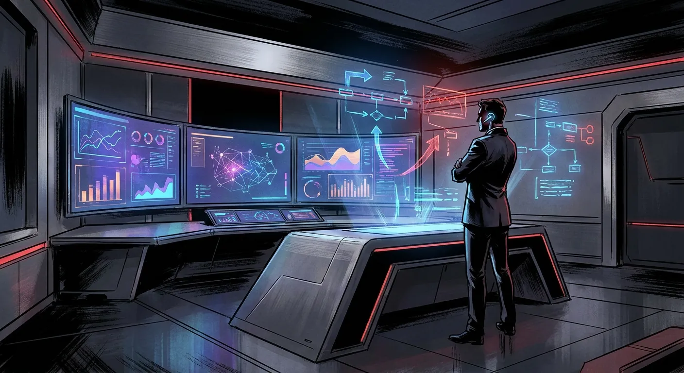 AI analyzing data on futuristic screens at RockN' Socials Digital Marketing Agency.