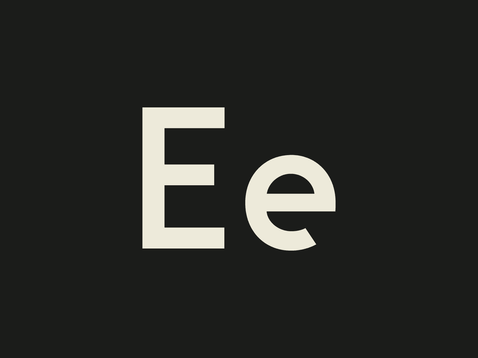 Letterforms E and e on a dark background