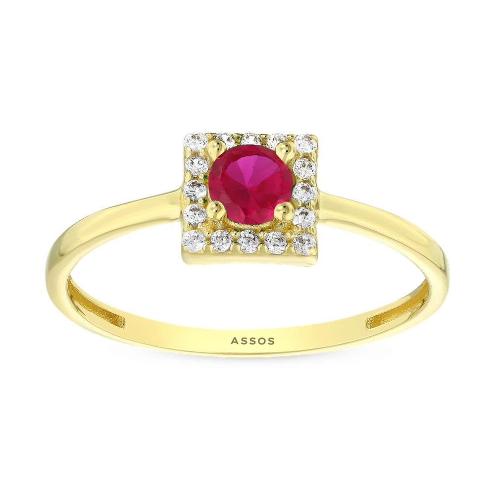 Assos Pırlanta 14 Ayar Altın Renkli Taşlı Zarif Tasarım Yüzük