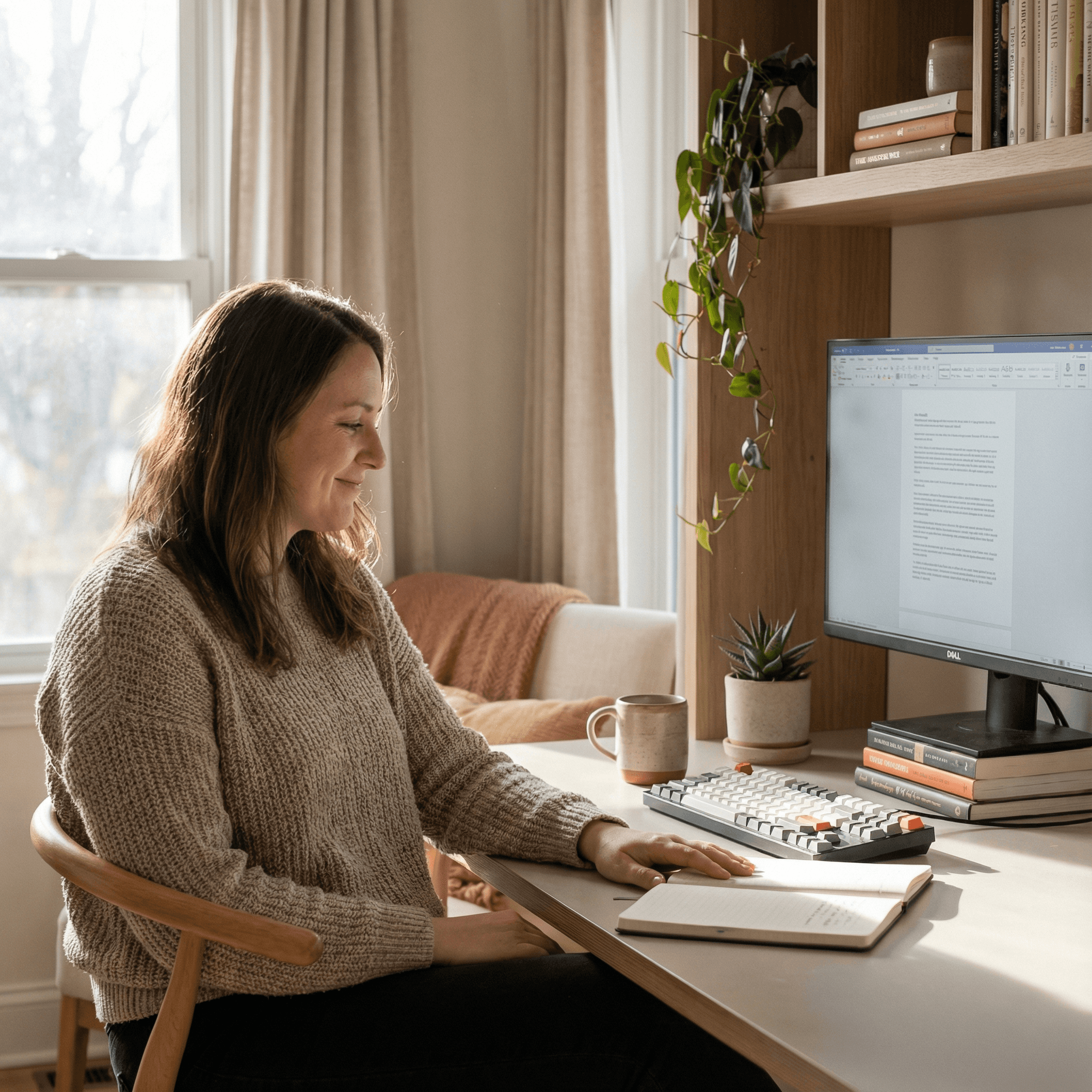 Eine Frau arbeitet im Homeoffice. Ihre Homeoffice Buchung in anny wurden automatisch in HRworks übernommen. 