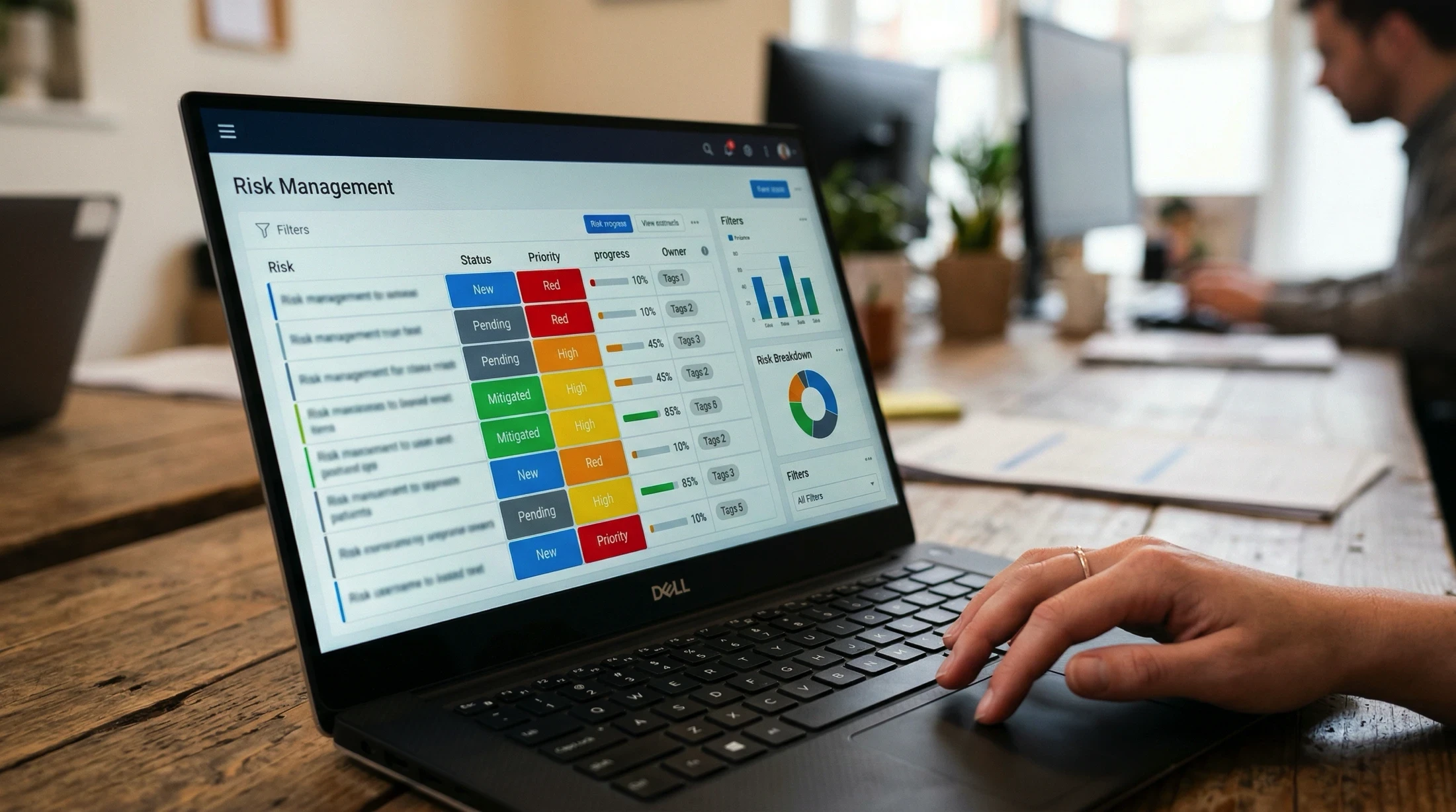 Risk management dashboard on a laptop screen