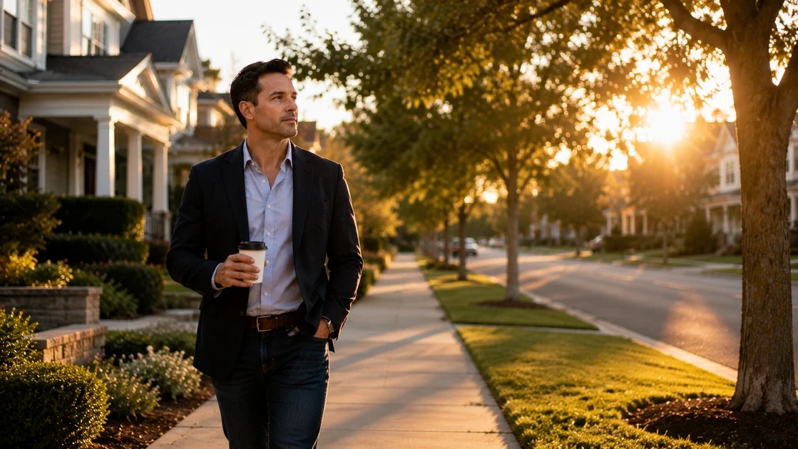 A top-producing real estate professional following a structured morning production schedule in a calm, focused home office environment.