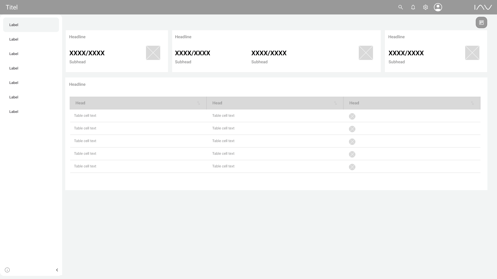 Low-Fidelity-Prototyp des neuen Dashboards mit Tabellenstruktur für Fahrzeugdaten.