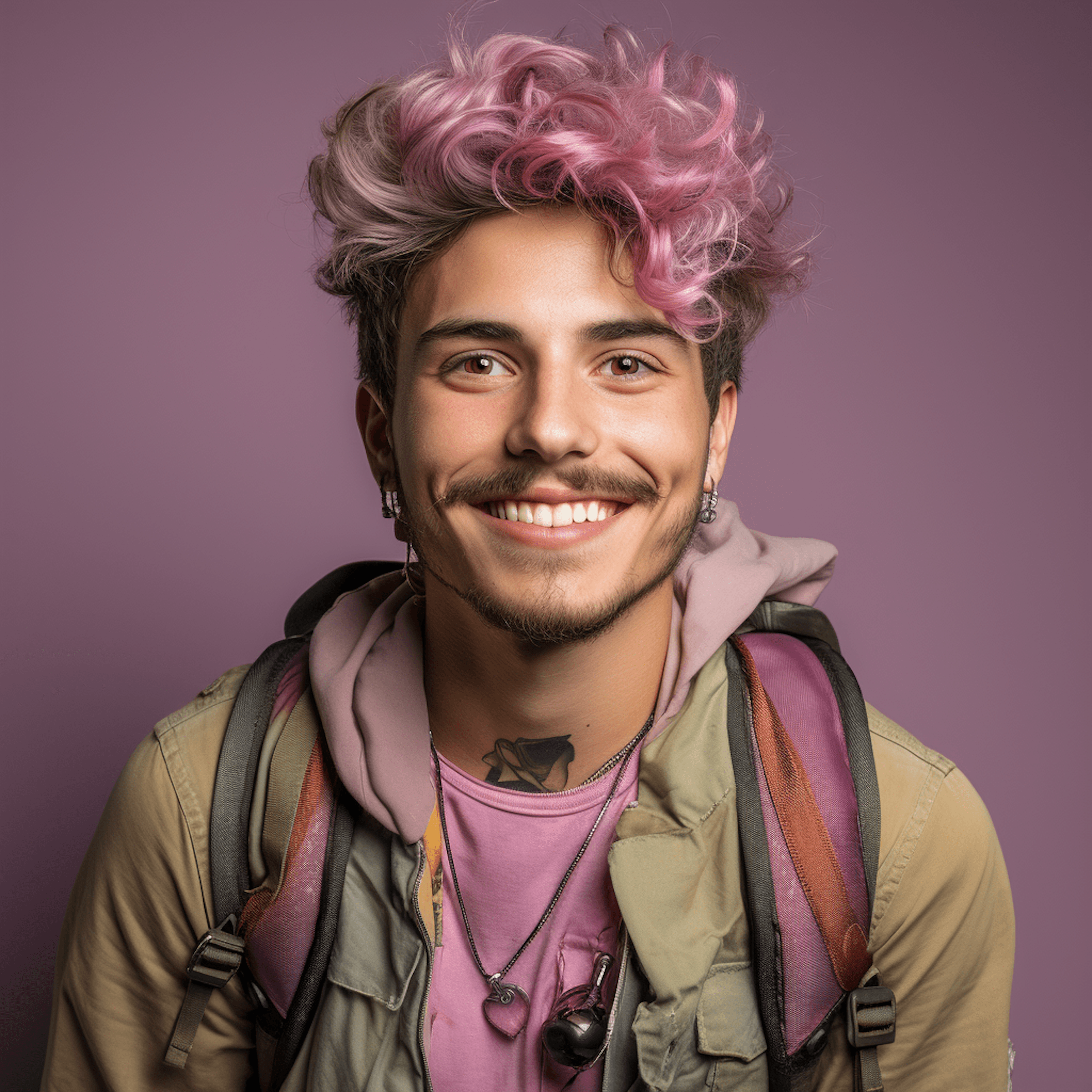 A woman with red hair is standing in the grass