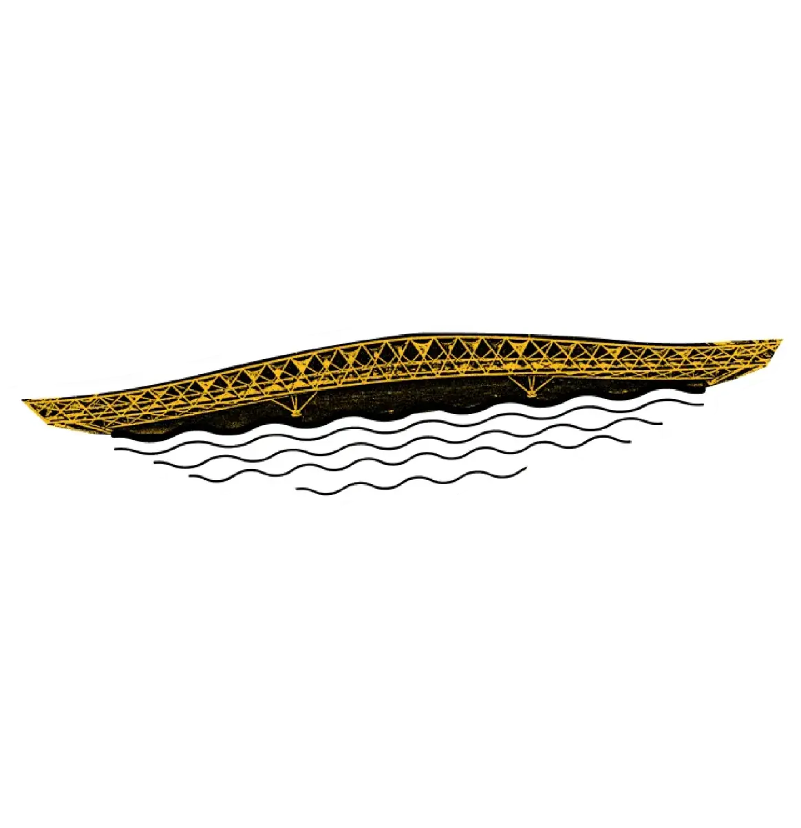 A stylized golden-yellow silhouette of the Atal Pedestrian Bridge over river waves.