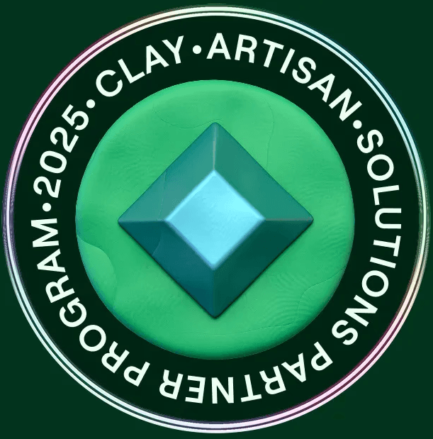 Logo featuring a green circular design with a diamond shape, labeled "Clay Artisan Solutions Partner Program 2025."