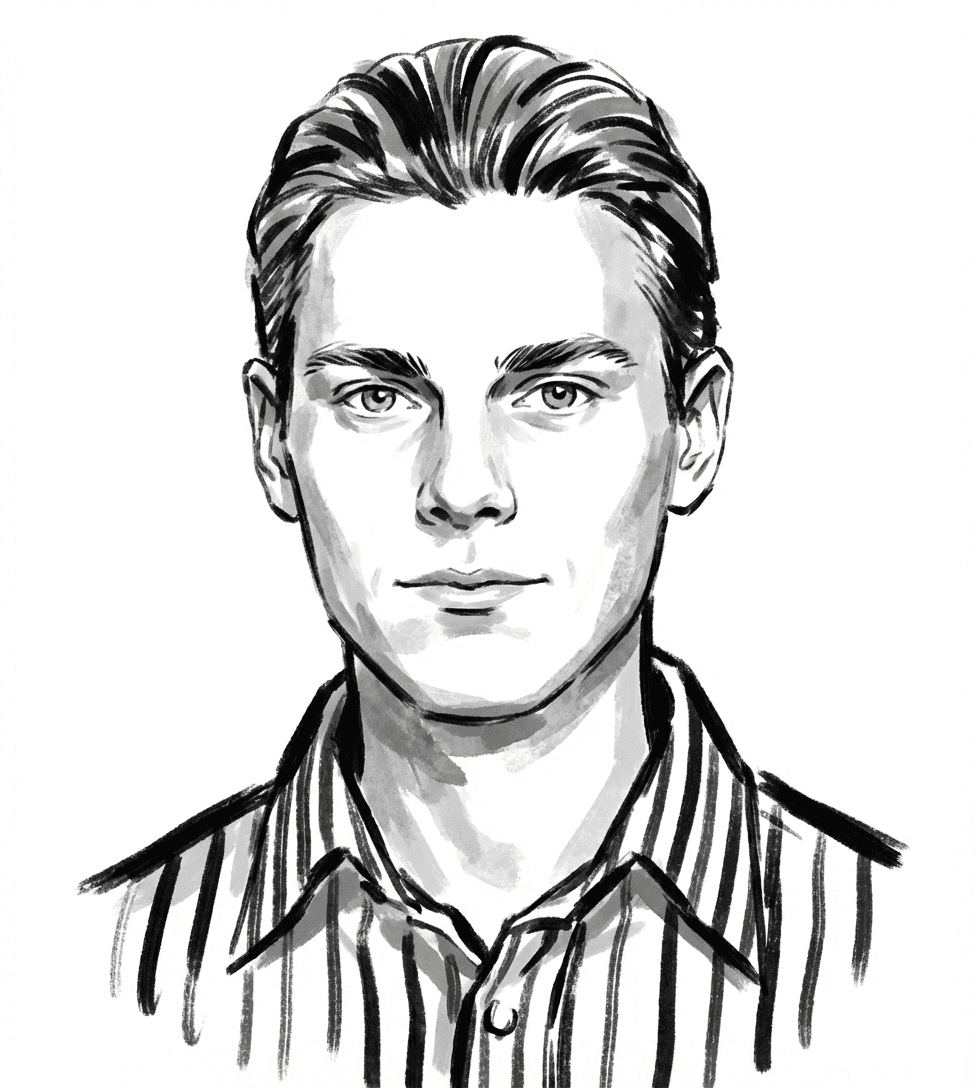 Young man with windblown hair in a field