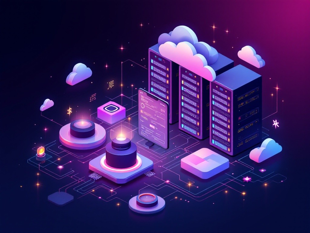 Isometric illustration of a cloud computing system.