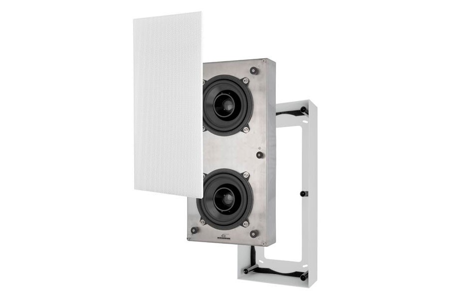 Black smart home device with screen showing time and temp