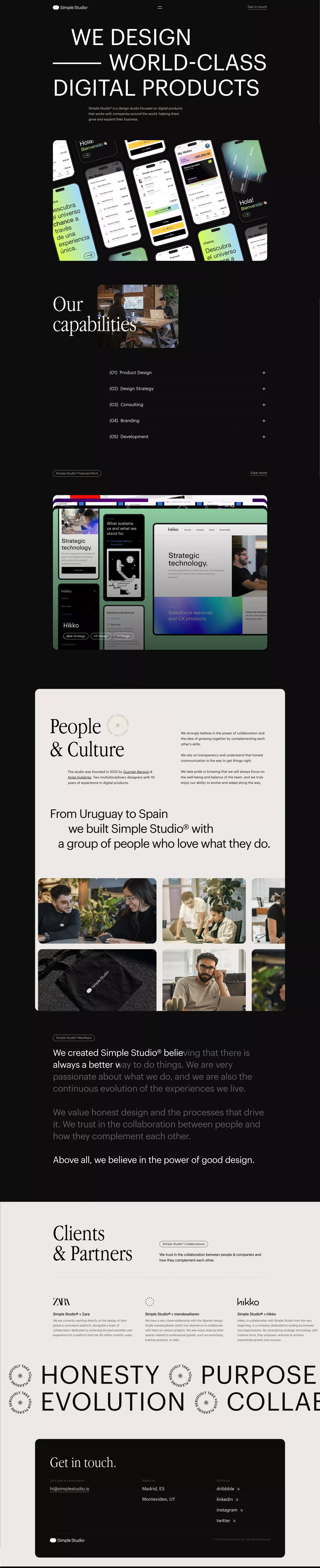 Simple Studio - Digital Design Agency portfolio page screenshot showcasing Design and Tech design