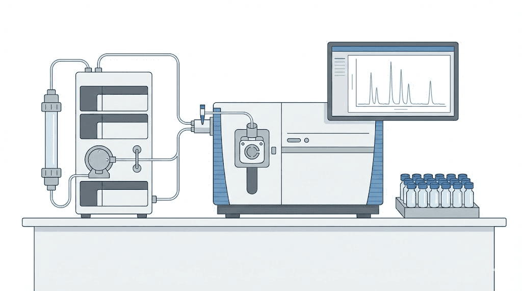 Peptide quality testing with HPLC and mass spectrometry equipment