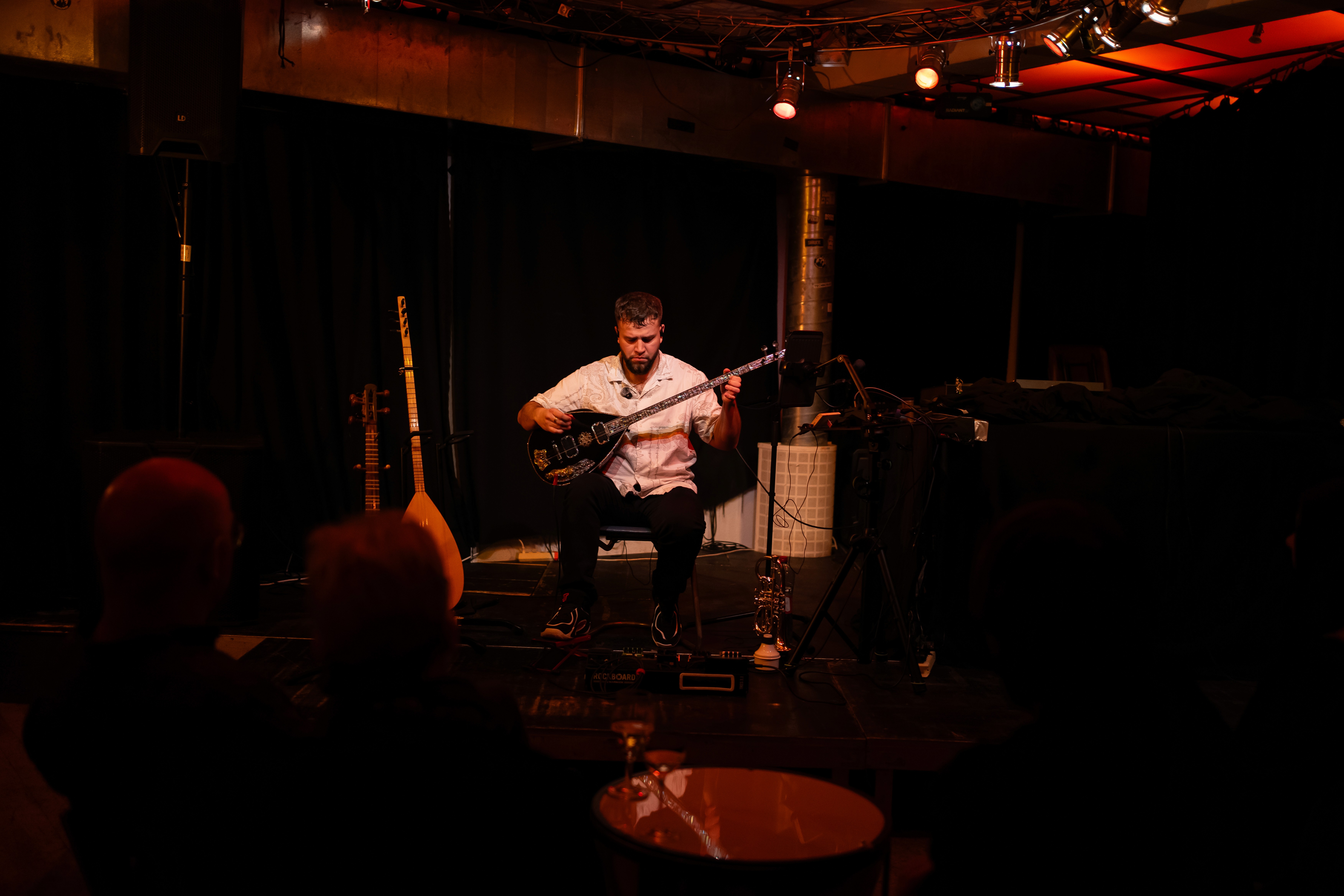 Surreal portrait of man with kaleidoscope effect and neon lighting