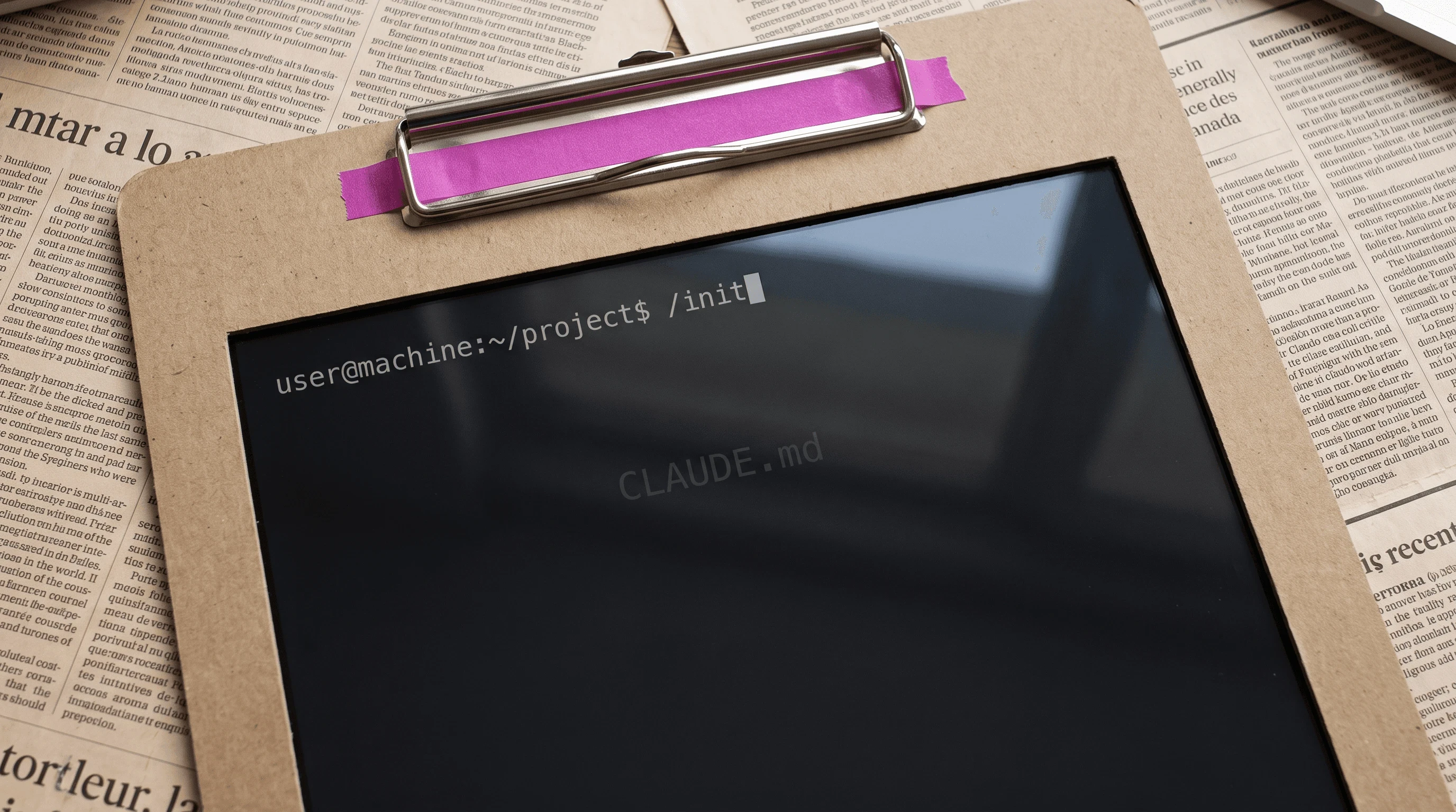 Claude Code terminal showing the /init command that builds a starter CLAUDE.md