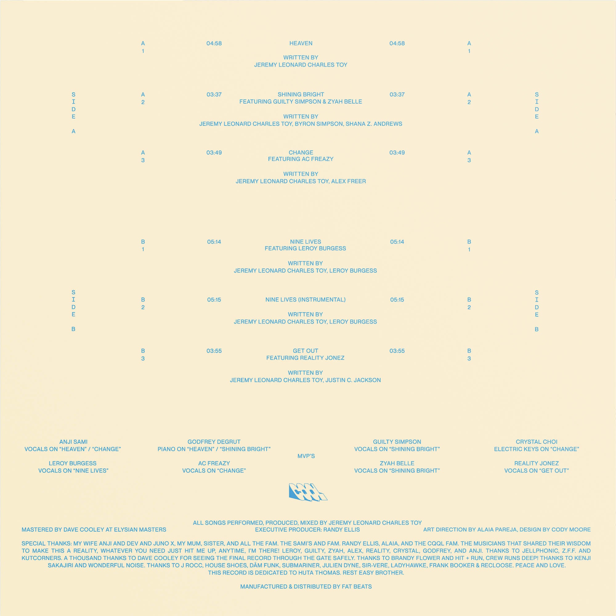 Album cover with text layout on a beige background