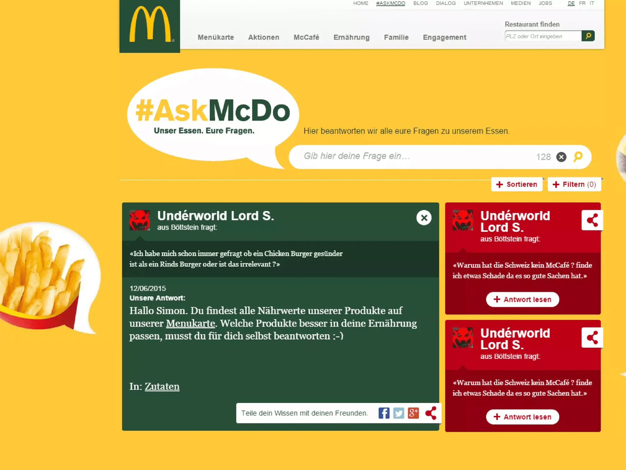 McDonald’s, «AskMcDo» – Landingpage, Kampagne, Idee & Konzept, für Goldbach Interactive, Zürich, 2013