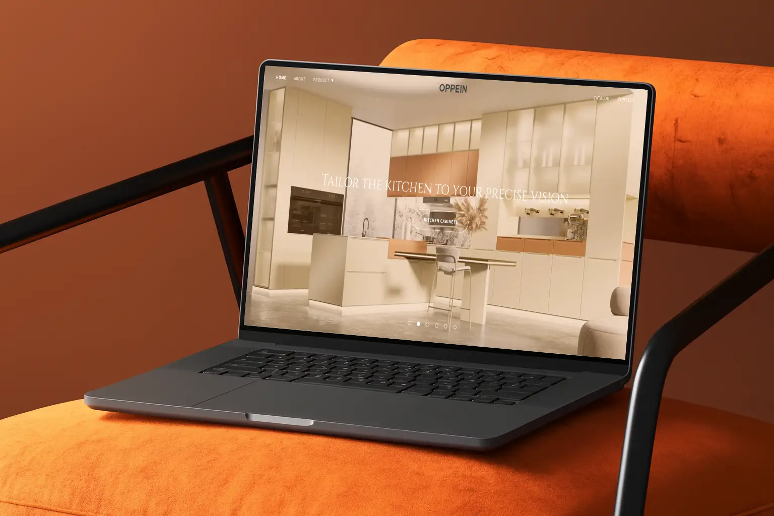 Mockup Device sitting on a orange chair