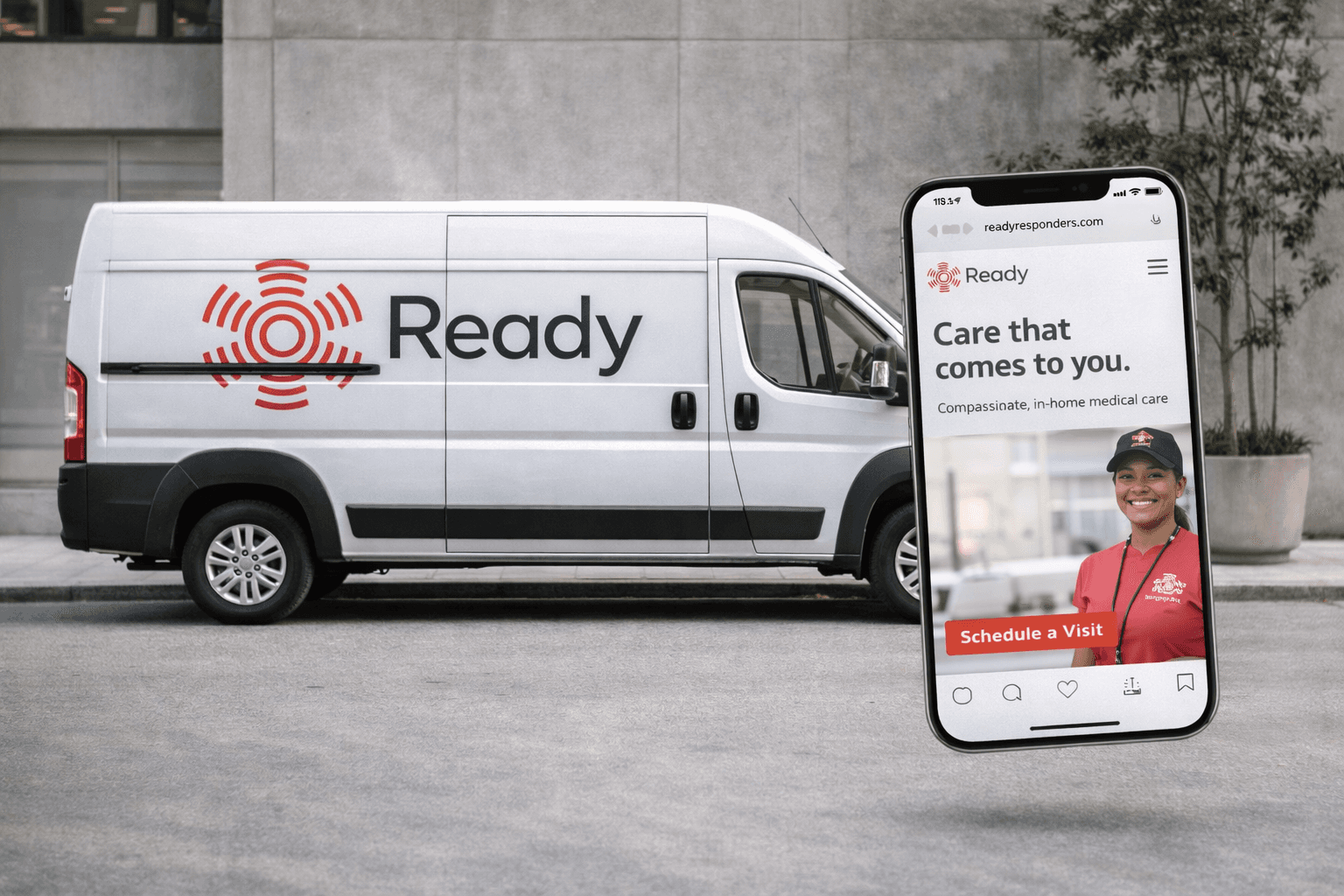 Ready Responders mobile telehealth branded van and website design by Studio Odyssey Los Angeles