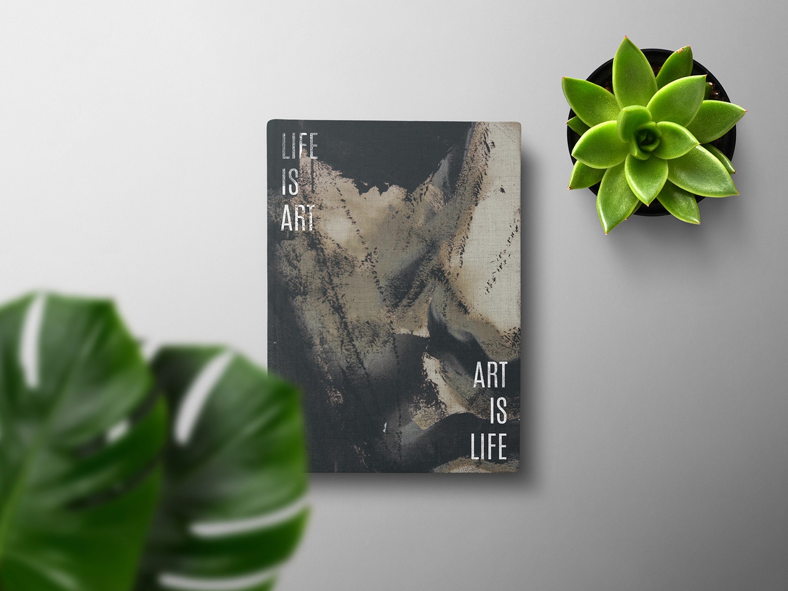 Book cover mockup with plant