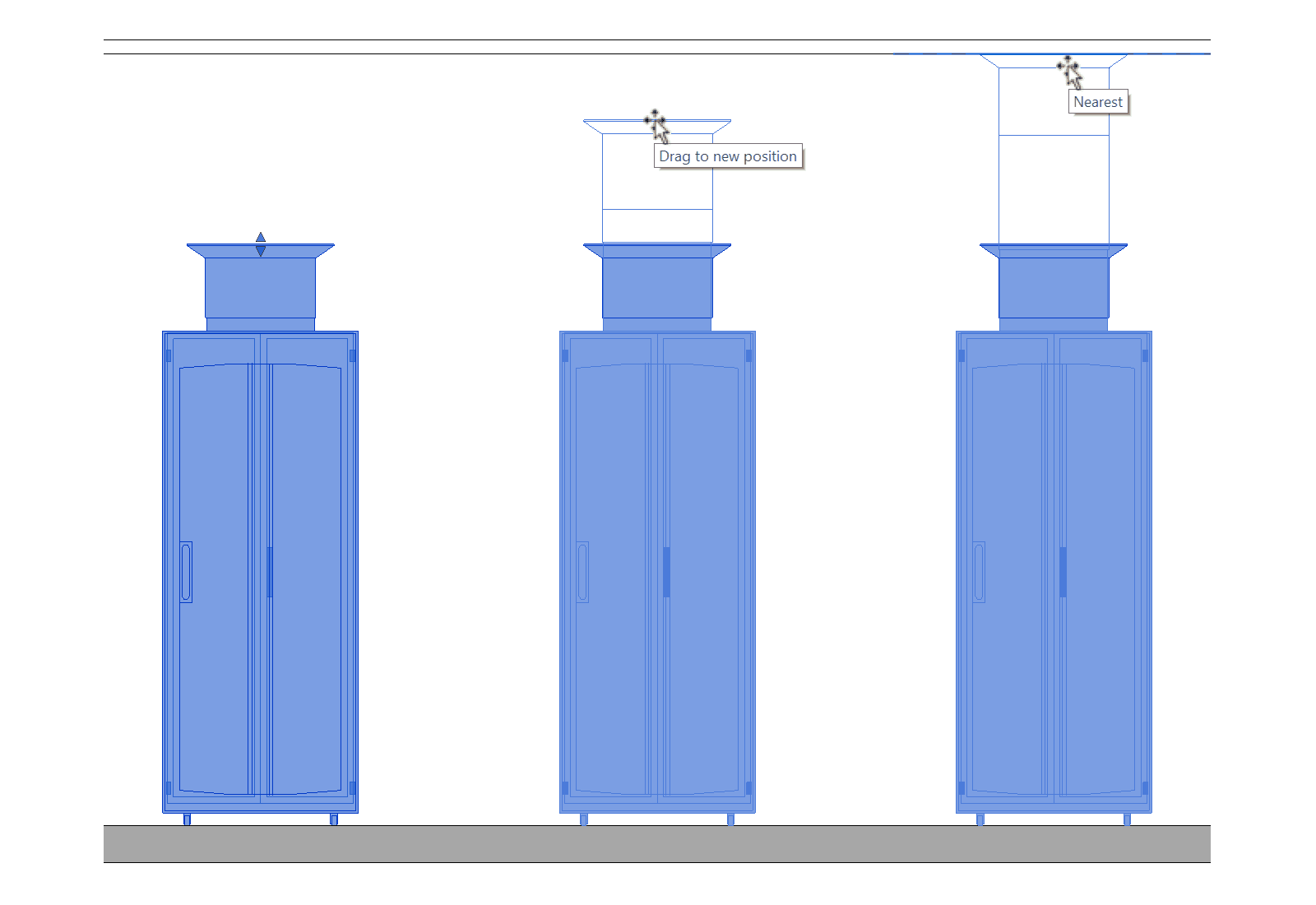Duct can be easily adjusted by selecting the component and dragging the grip up or down.