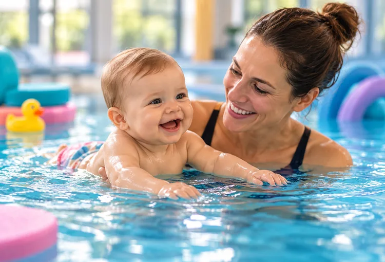 Mutter mit Baby beim Babyschwimmen