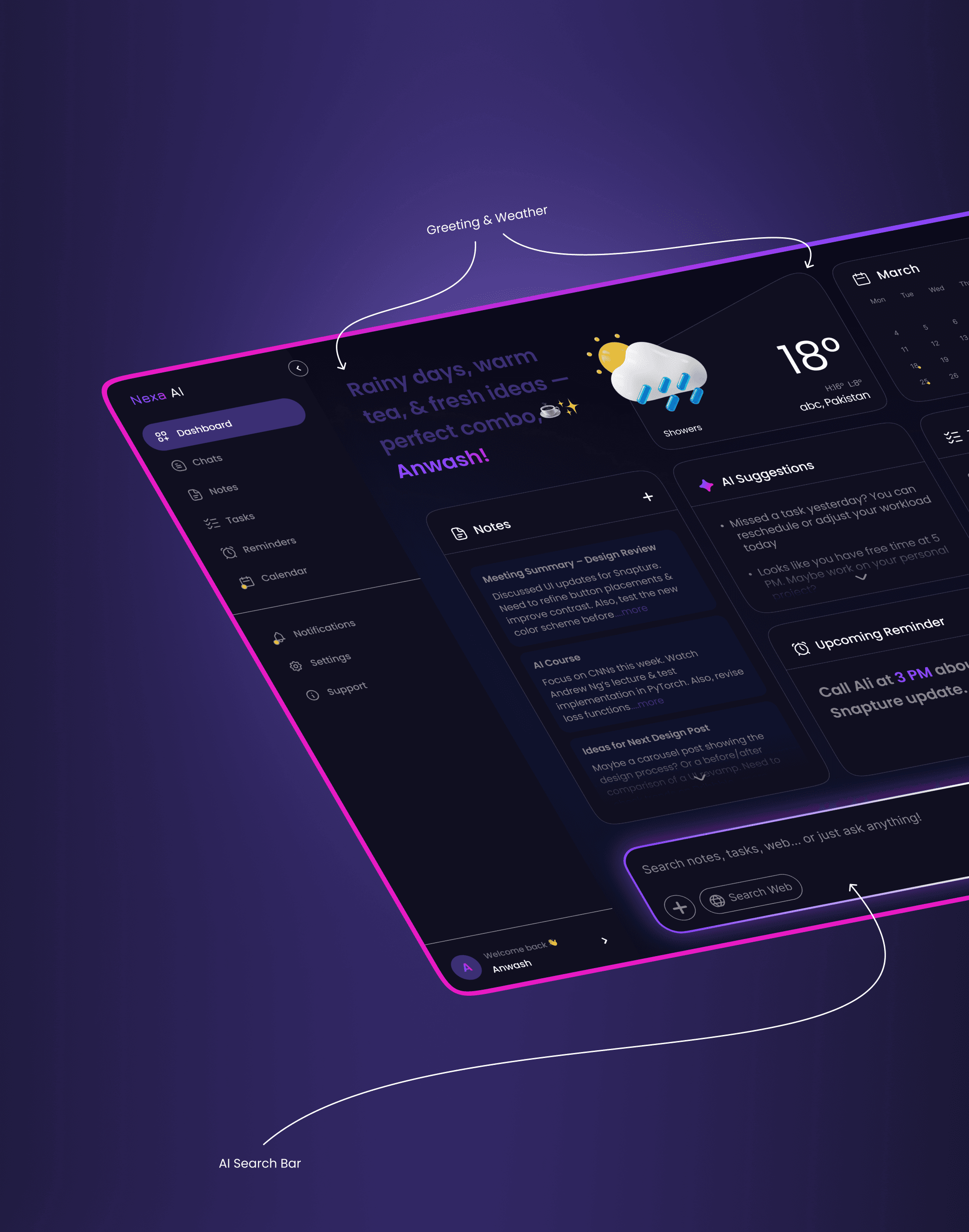 search bar and weather UI