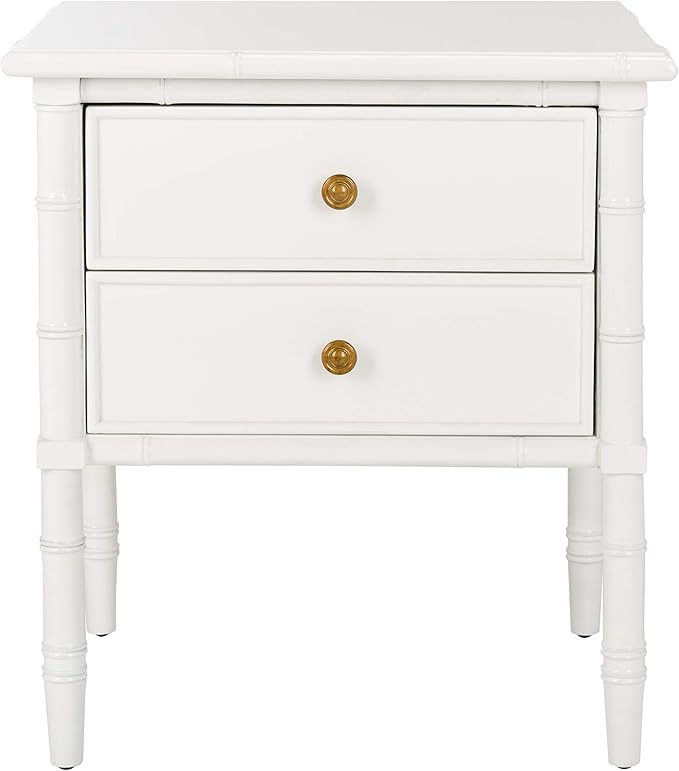 Elegant white bamboo nightstand with ample storage space and a timeless design.