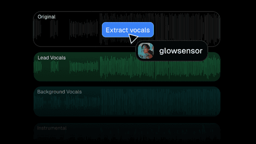 Screenshot from the Sesh acapella extractor. The user separates lead vocals from background vocals via AI stem separator