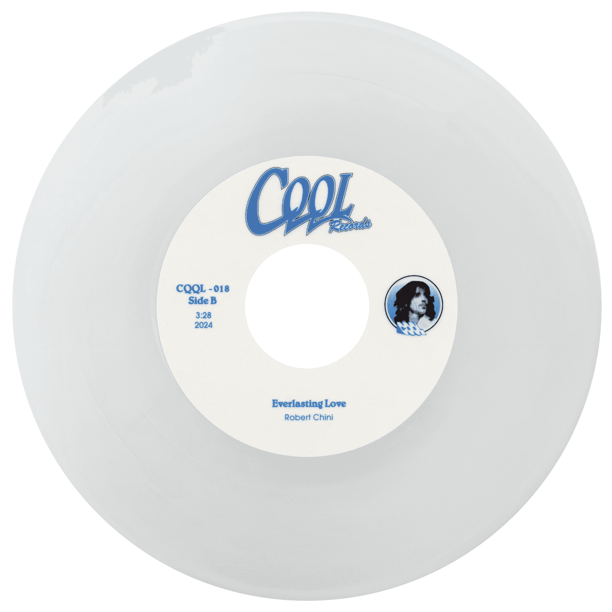 White vinyl record with 'CQQL' label on a white background