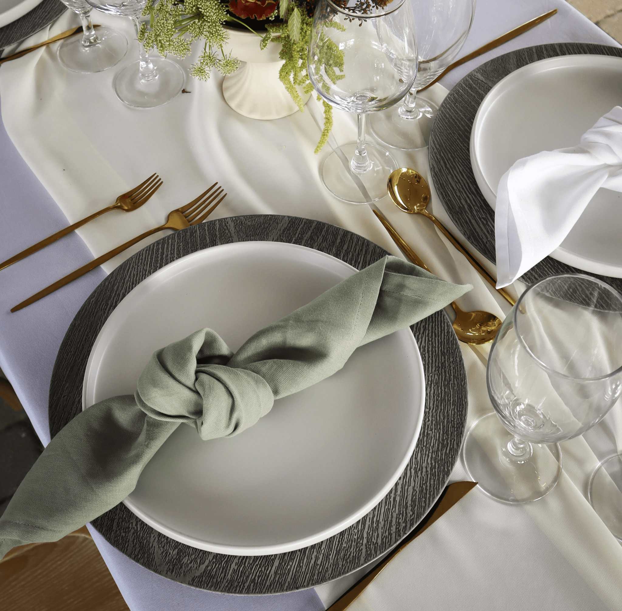 Napkin beautifully plated on table setting at Ashlar Weddings & Events venue