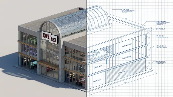 Bâtiment centre mi12 de jeux de loisirs