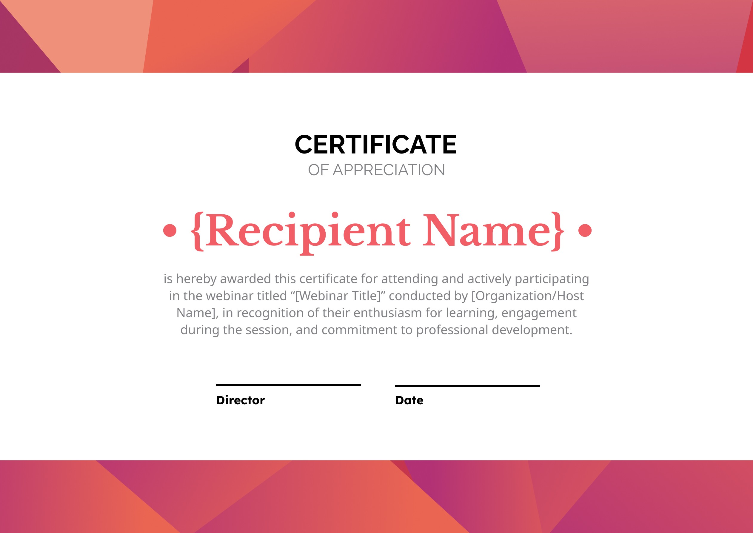 Wauld - Formal and modern certificate of appreciation for webinar participation