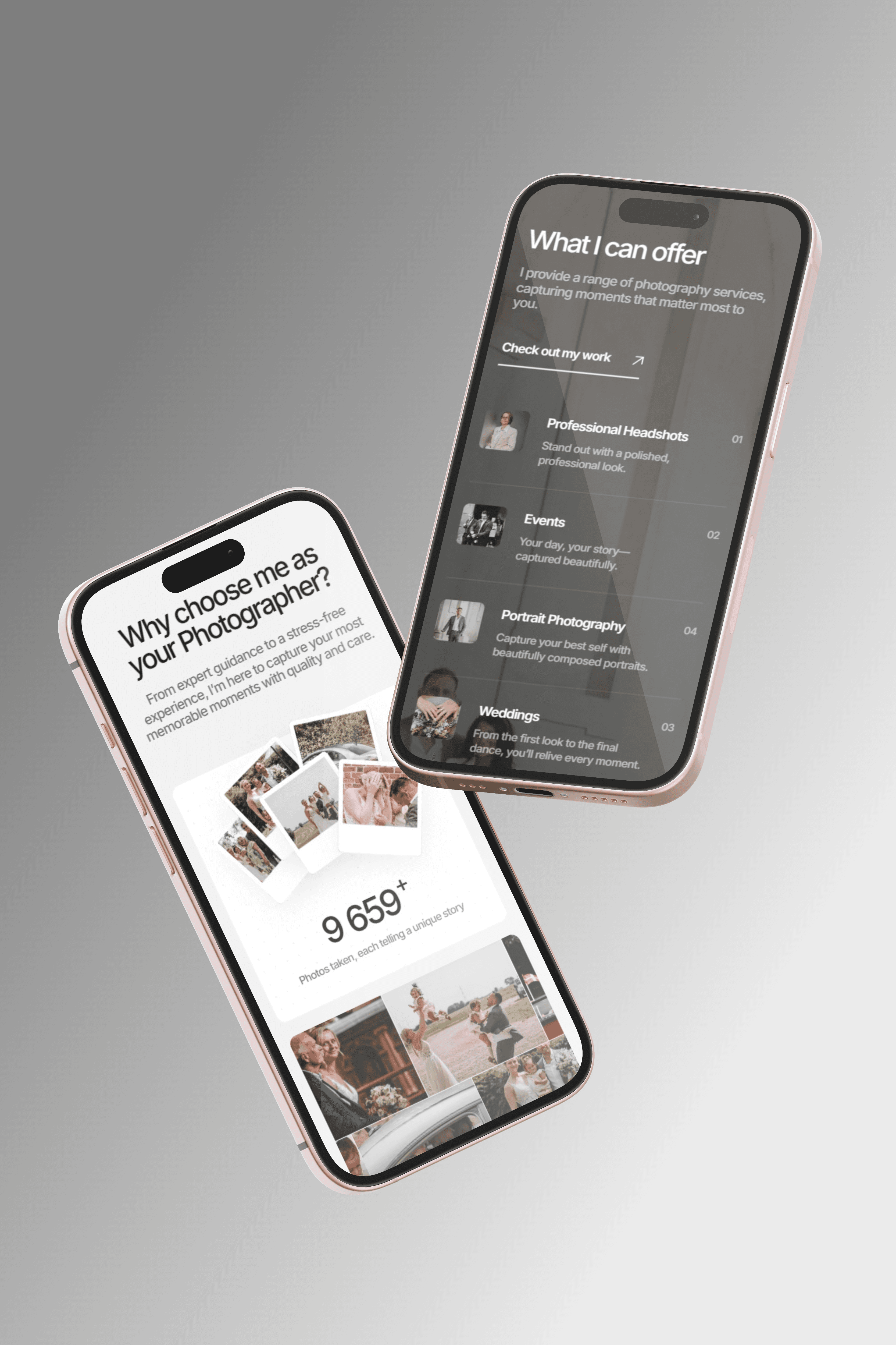 Two iPhones Mockup displays website made by Seoma