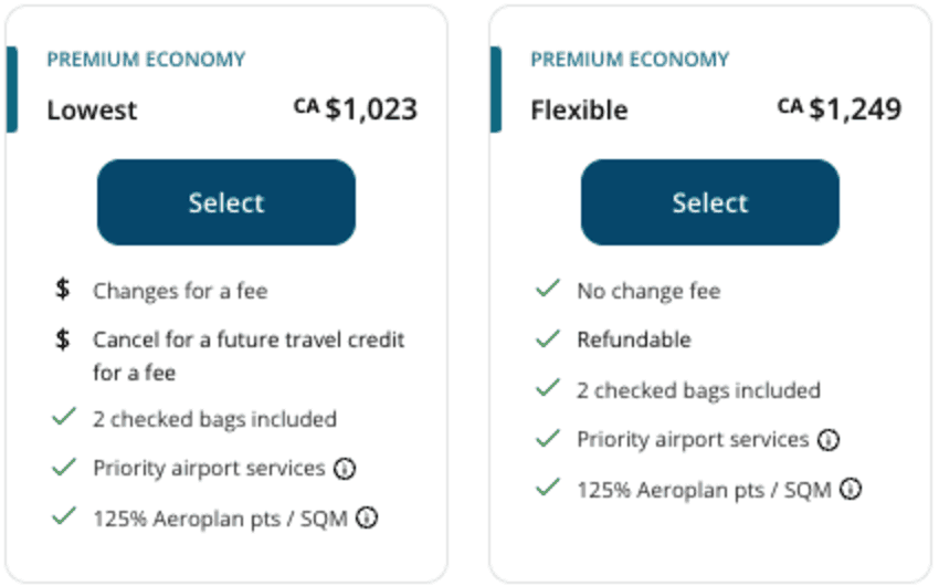 Premium economy pricing