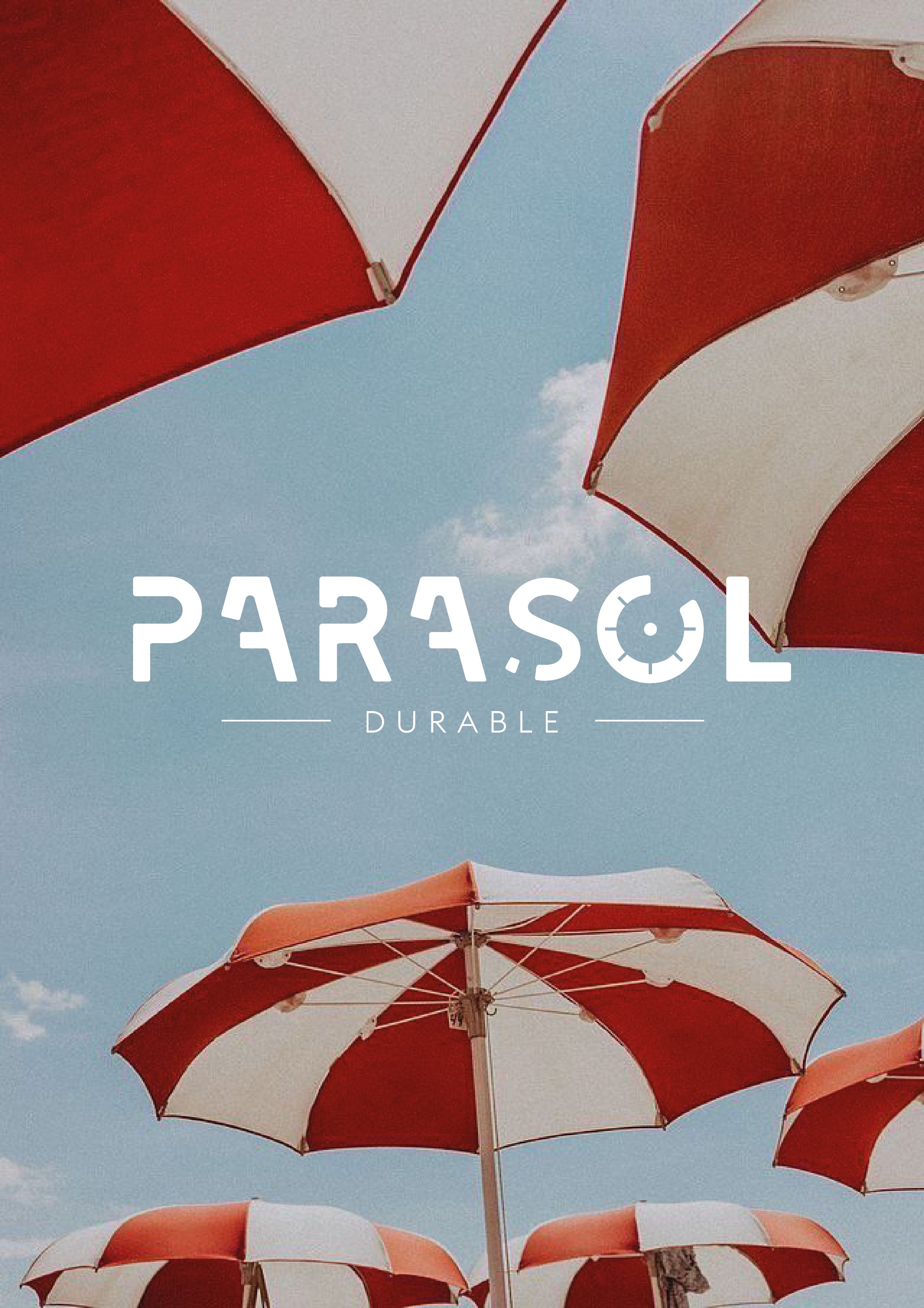 Parasol brand logo with colorful beach umbrella background
